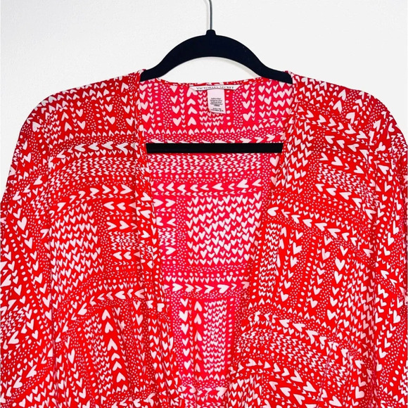 Victoria’s Secret Red & White Heart Print Tie Front Kimono Robe One Size Women’s - Picture 3 of 12